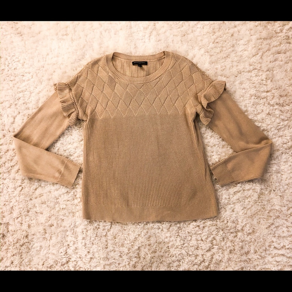 Banana Republic Tan Ruffle Sleeve Knit Sweater